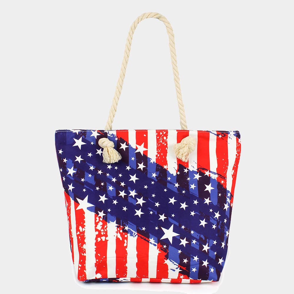 American USA Flag Print Beach Tote Bag