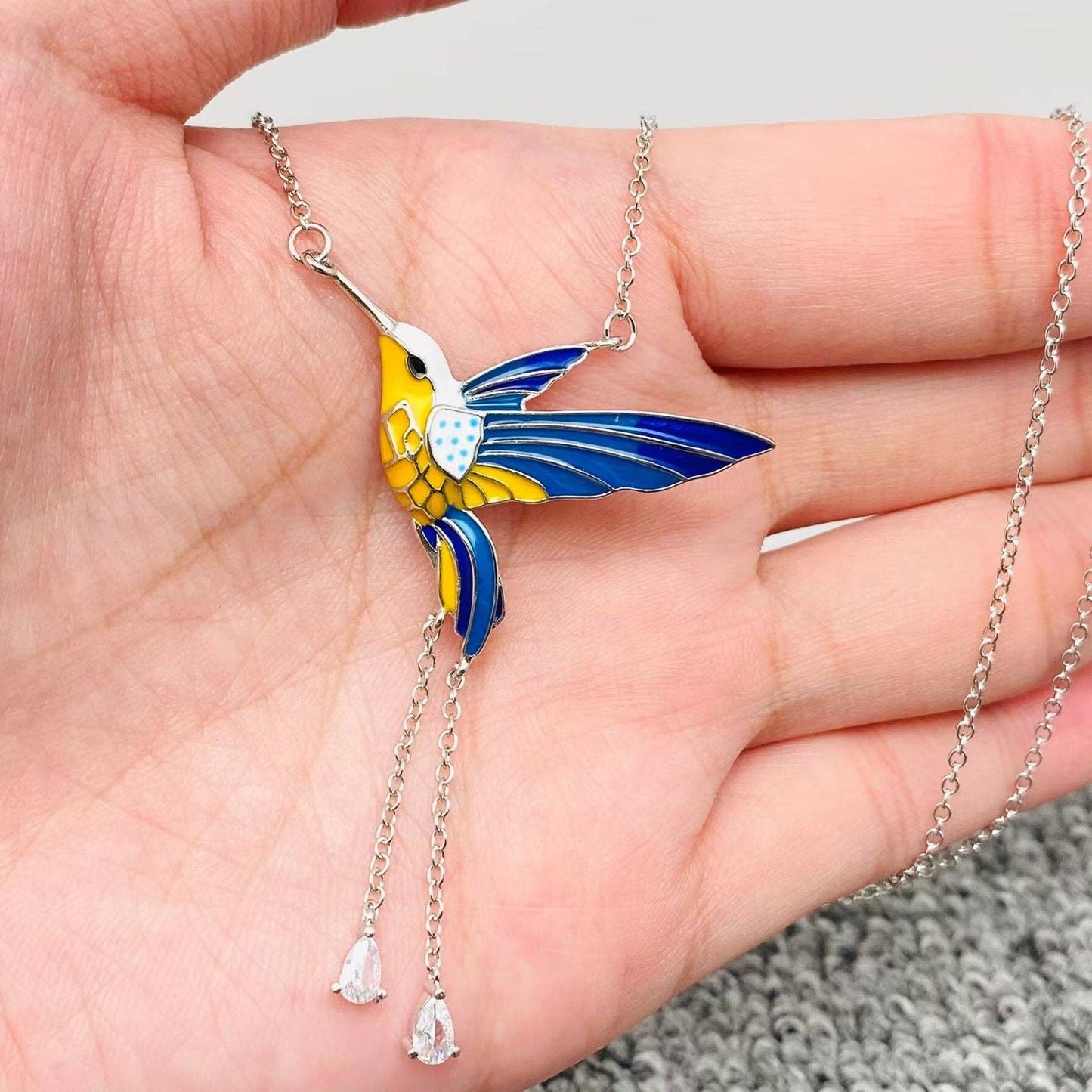 Enamel Hummingbird Charm Pendant Necklace