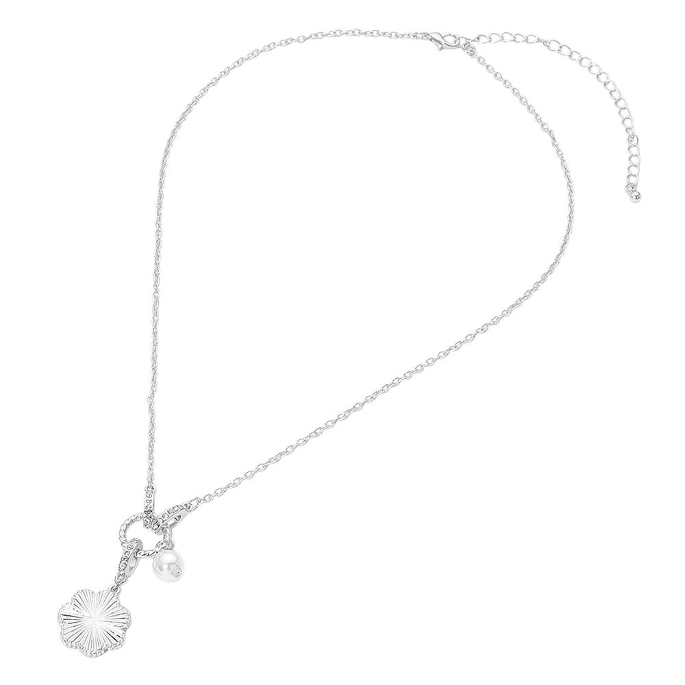 Floral Pearl Charm Accent Necklace