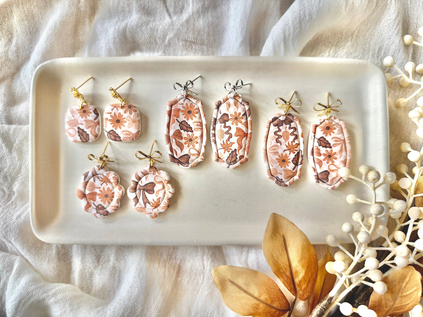 Fall Bow Earrings, Fall Boho Earrings, Neutral Fall Earrings