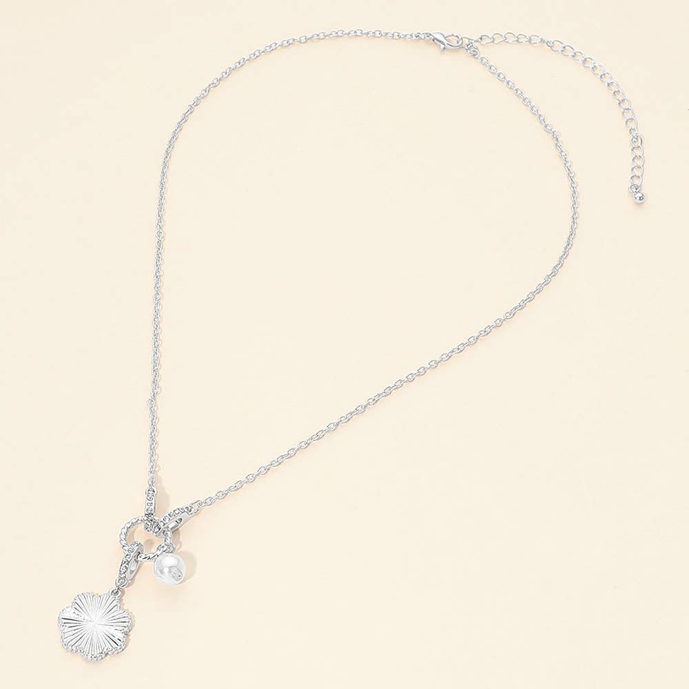 Floral Pearl Charm Accent Necklace