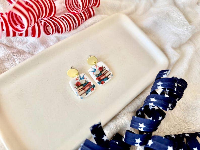 Patriotic Book Earrings, Book Clay Earrings