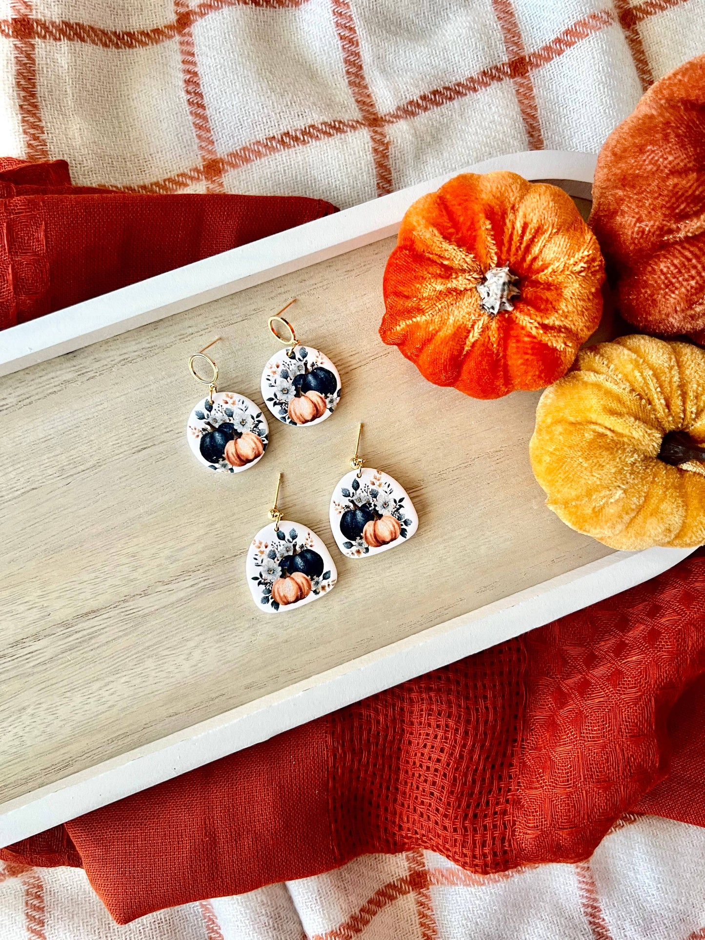 Pumpkin Clay Earrings, Navy Pumpkin Earrings, Fall Earrings