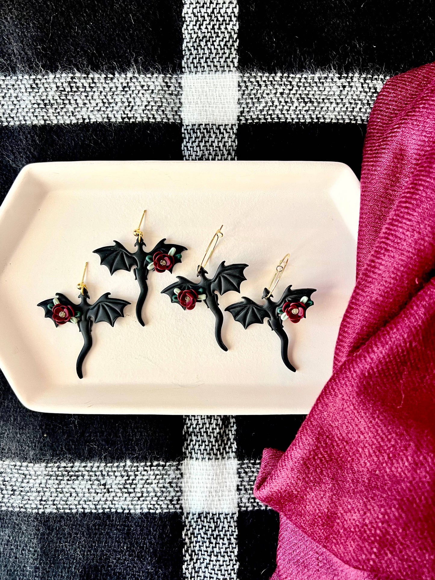 Dragon Rose Earrings, Dragon Clay Earrings