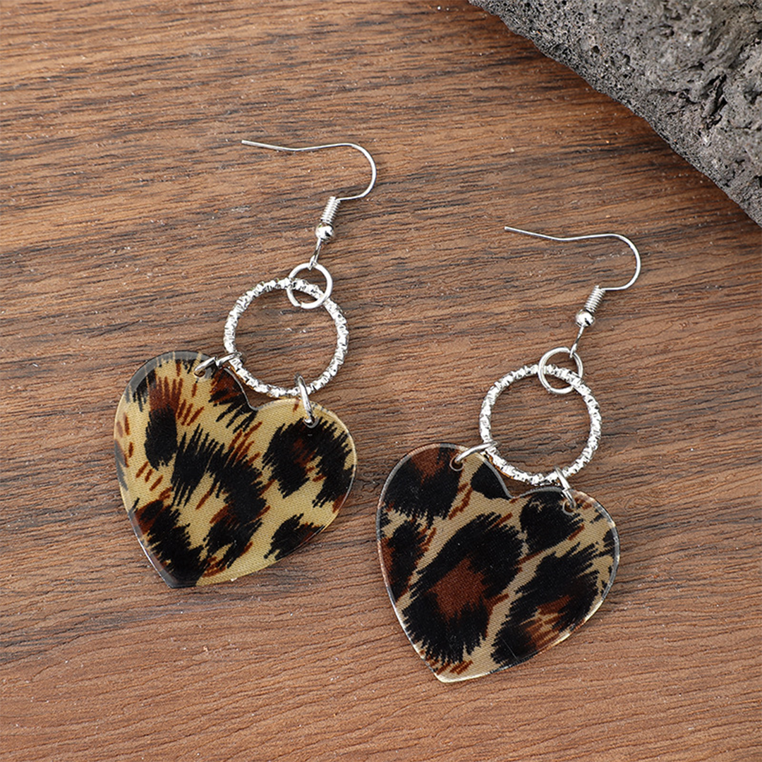 Leopard Heart Hoop Sweet & Cool Acrylic Earrings SP657