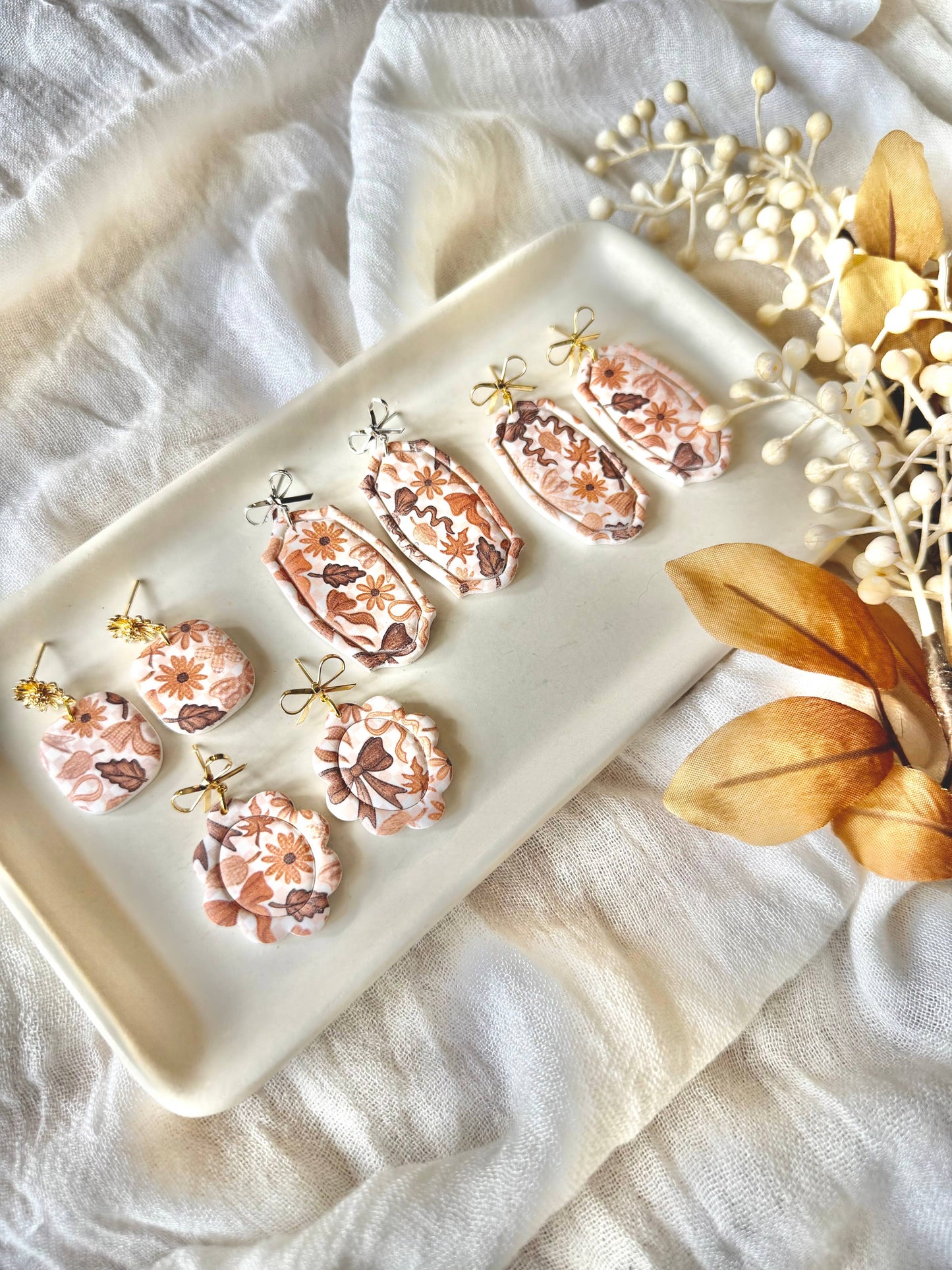 Fall Bow Earrings, Fall Boho Earrings, Neutral Fall Earrings