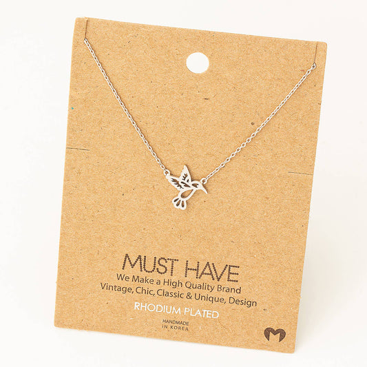 Gold Dipped Hummingbird Cutout Pendant Necklace