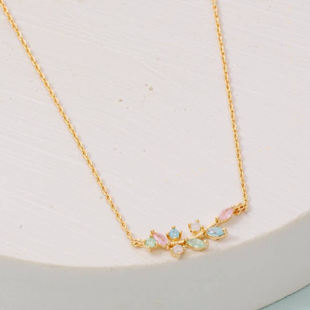 Gold Dipped Cz Leaf Pendant Necklace