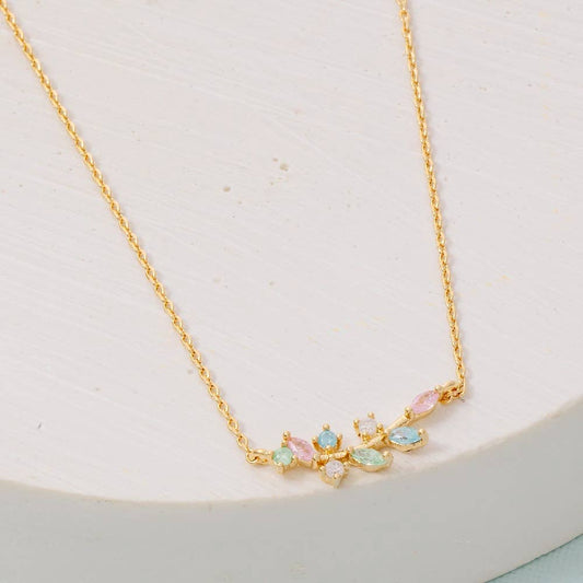 Gold Dipped Cz Leaf Pendant Necklace
