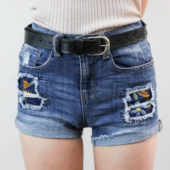 Slim Bohemian Belt with Intricate Punched-Out Pattern