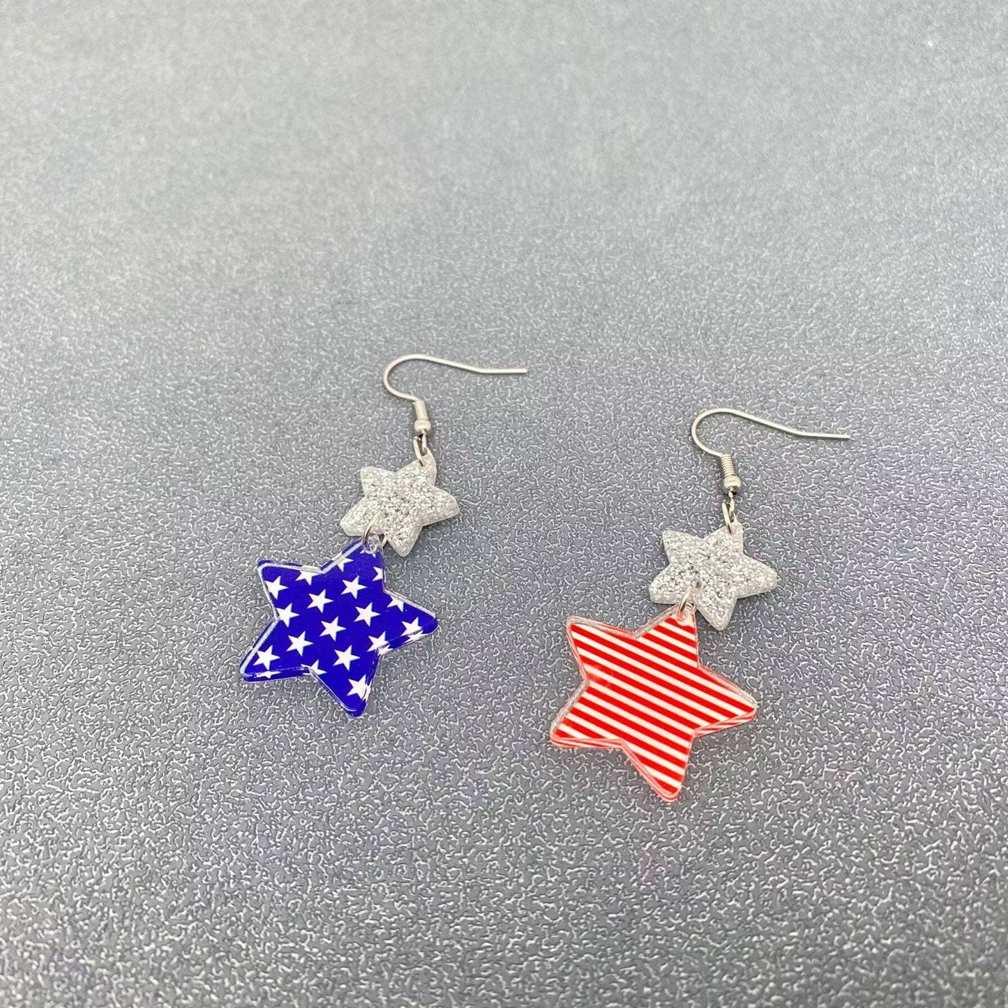 Fourth of July Independence Day Colored Star Dangle Earrings