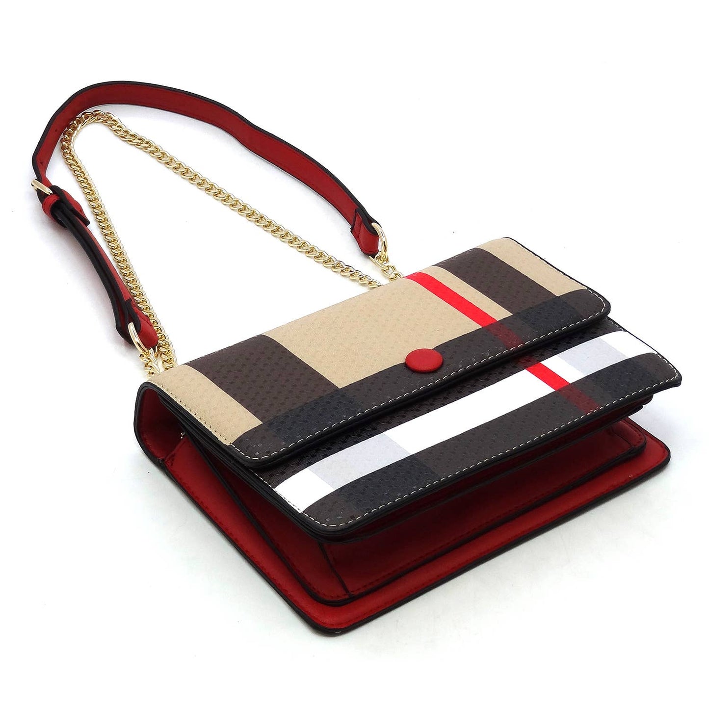 BT2763 Tartan Plaid Check Flap Crossbody Bag