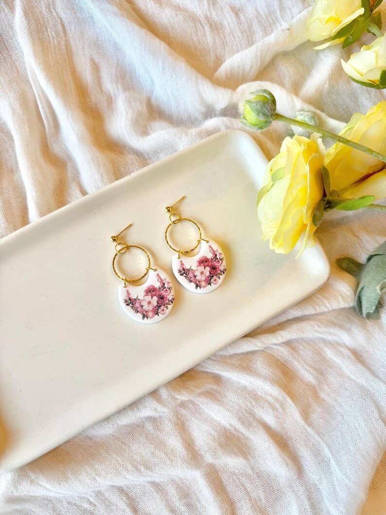 Pink Flower Earrings, Pink Floral Earrings