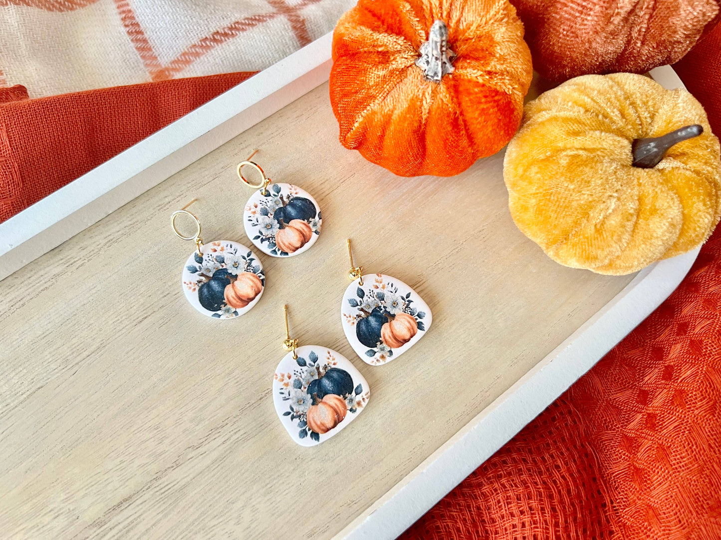 Pumpkin Clay Earrings, Navy Pumpkin Earrings, Fall Earrings