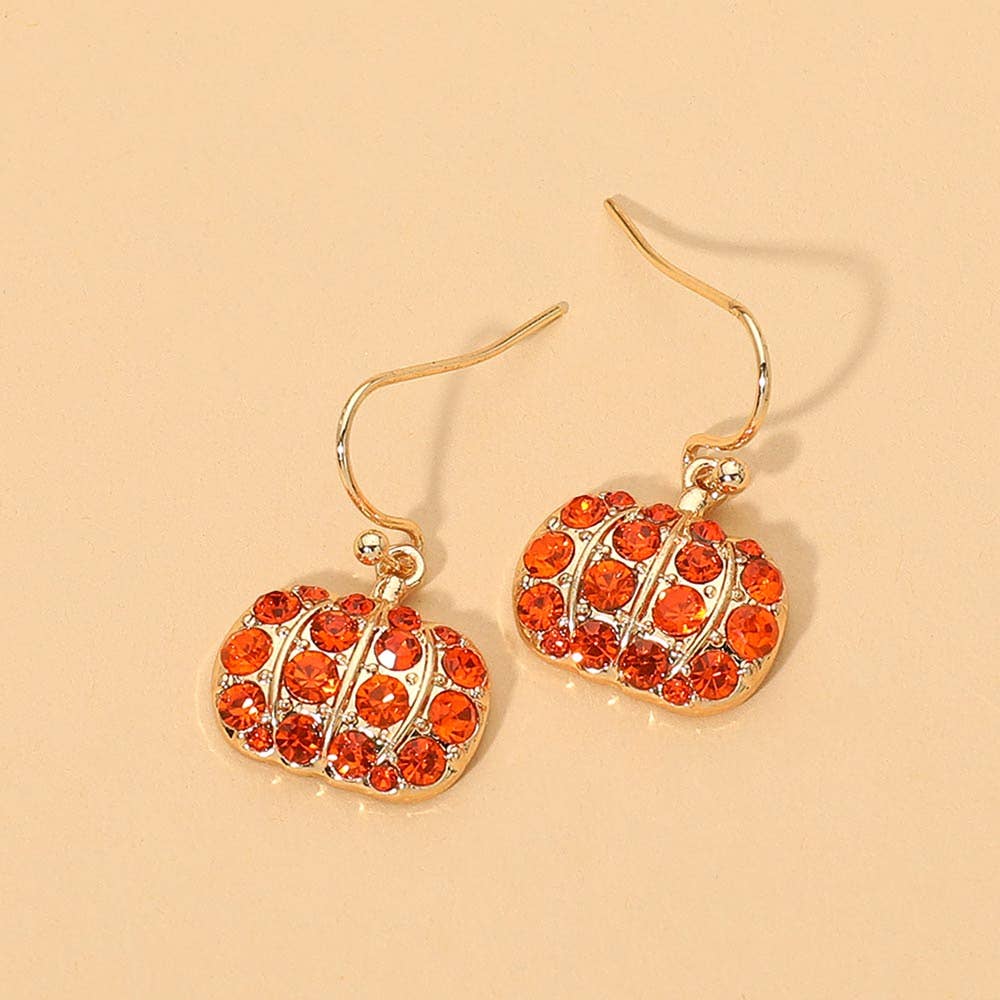 Rhinestone Pave Thanksgiving Pumpkin Drop Dangle Earrings