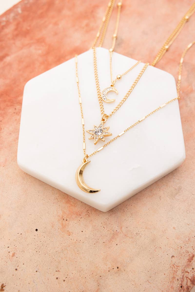 🌙⭐ Celestial Layered Necklace - Moon and Star Charms 🌜✨