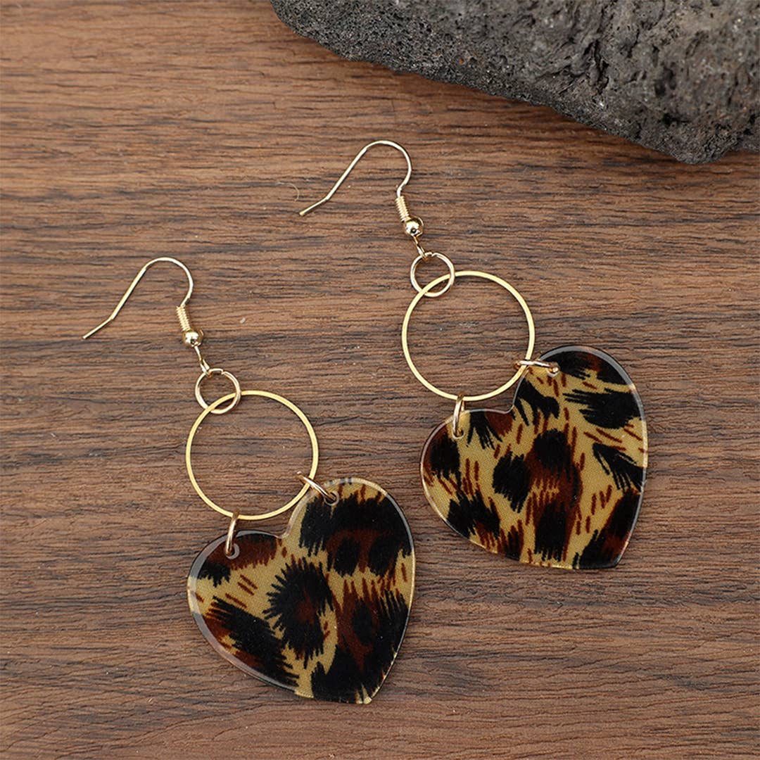 Leopard Heart Hoop Sweet & Cool Acrylic Earrings SP657
