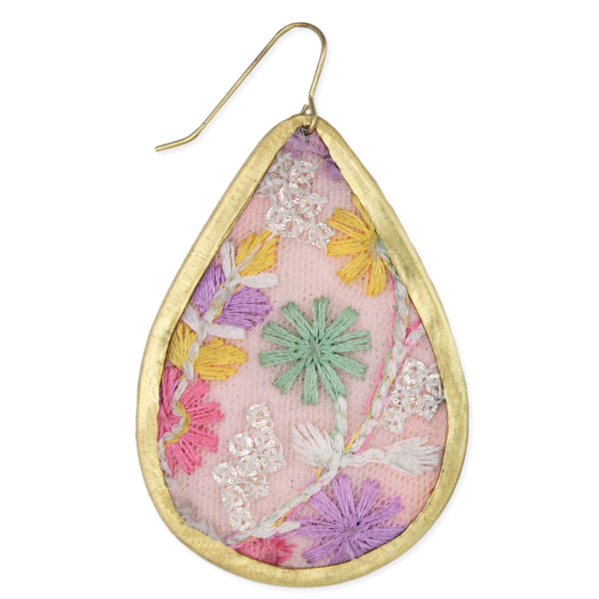 Pastel Pink Floral Embordered Earrings