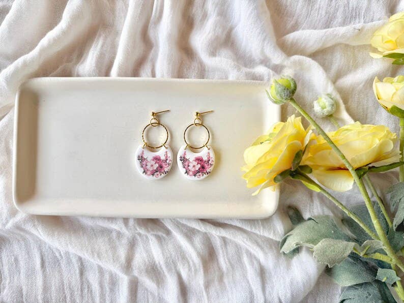 Pink Flower Earrings, Pink Floral Earrings