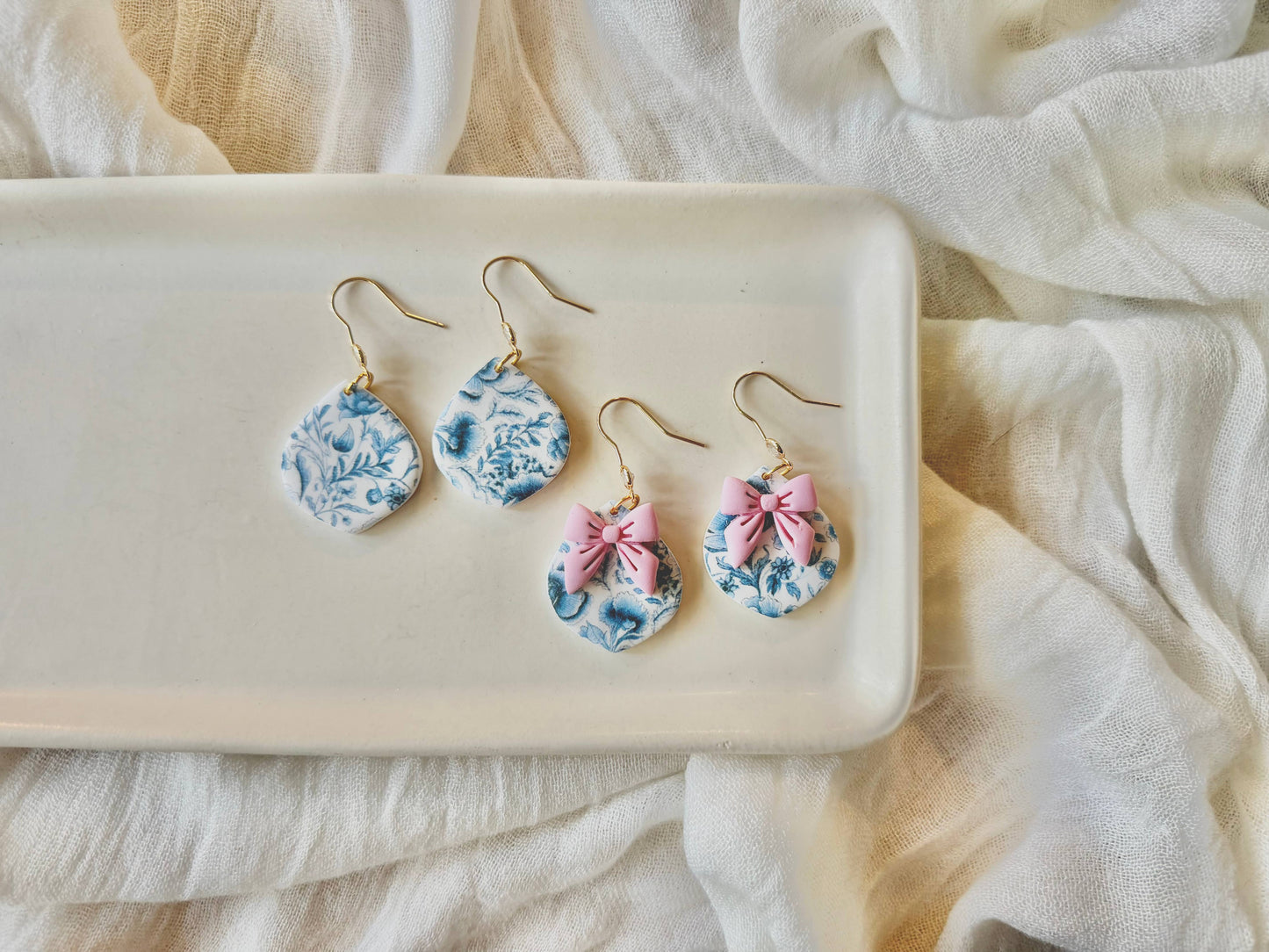 Blue Floral Earrings, Floral Clay Earrings