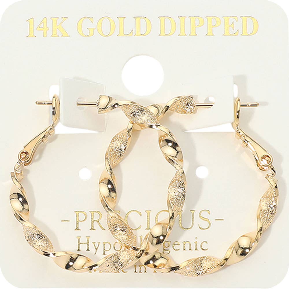 14K Gold Dipped Textured Twisted Hoop Earrings