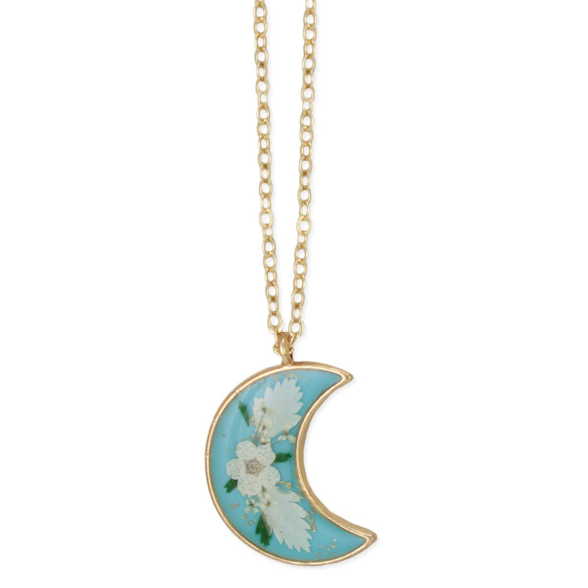 Blue Moon Dried Flower Gold Necklace