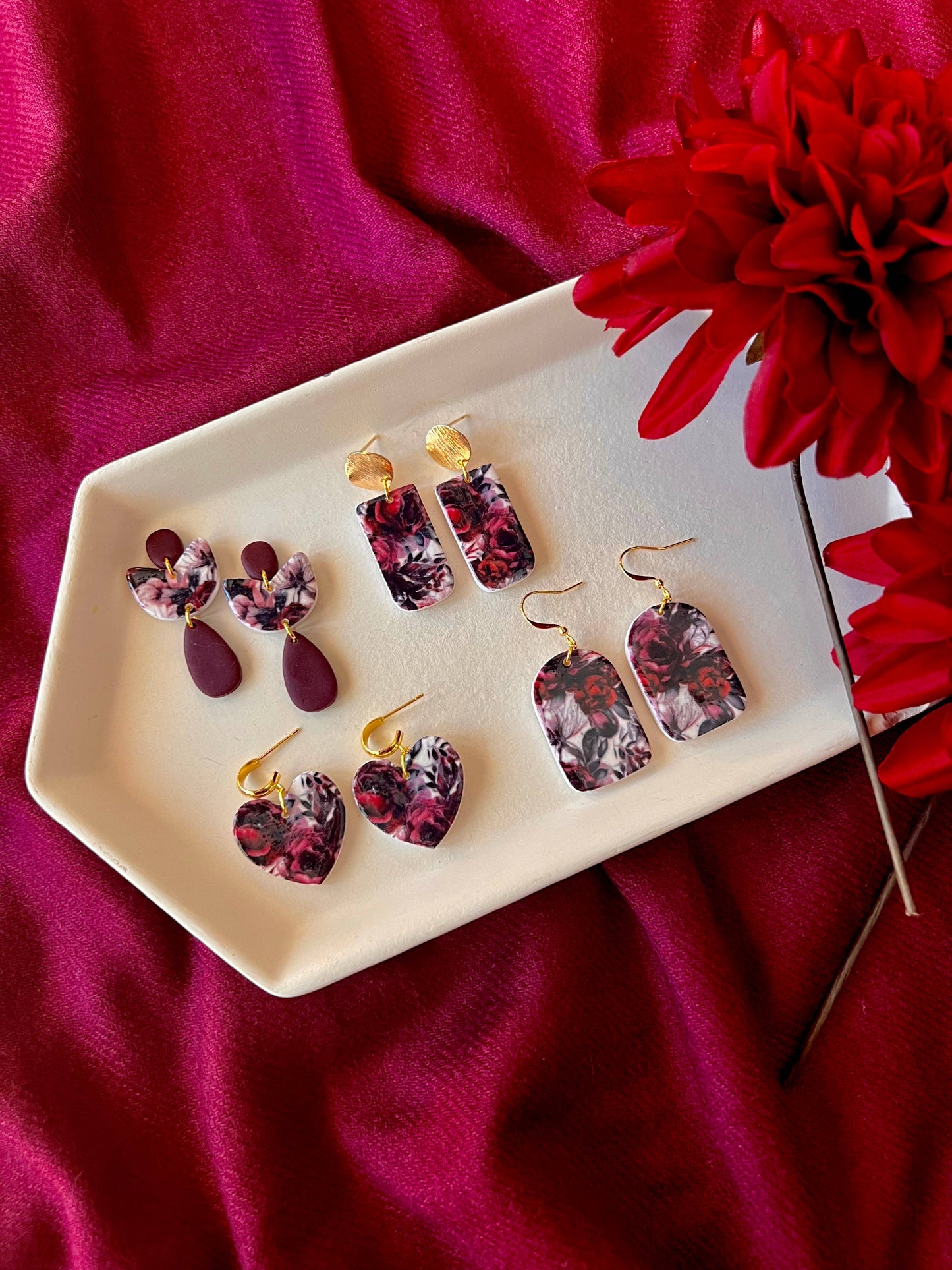Dark Floral Earrings, Fall Floral Earrings, Fall Earrings