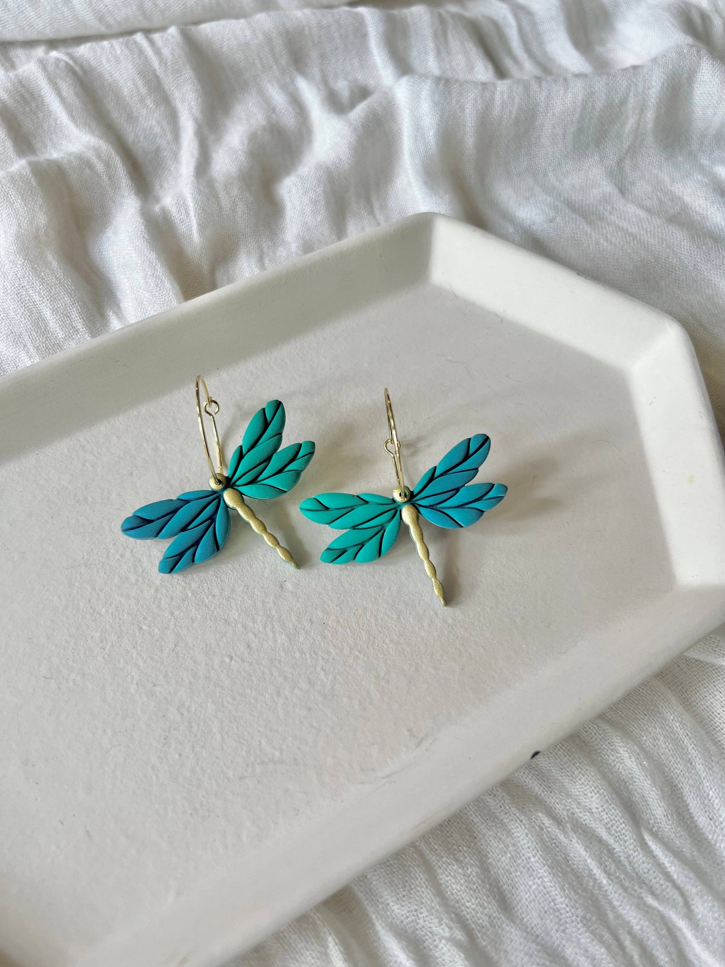 Dragonfly Earrings, Dragonfly Clay Hoops, Dragonfly Hoops