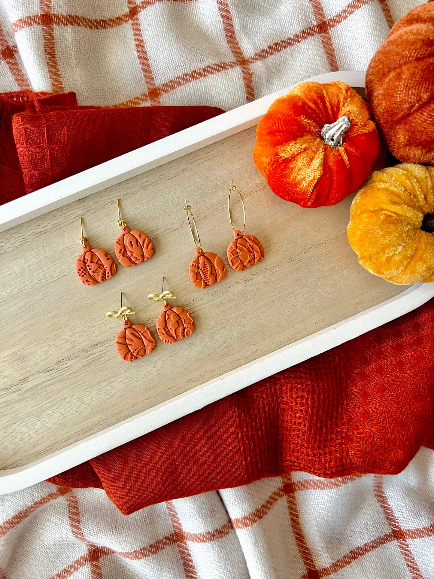 Lace Pumpkin Earrings, Pumpkin Clay Earrings, Fall Earrings