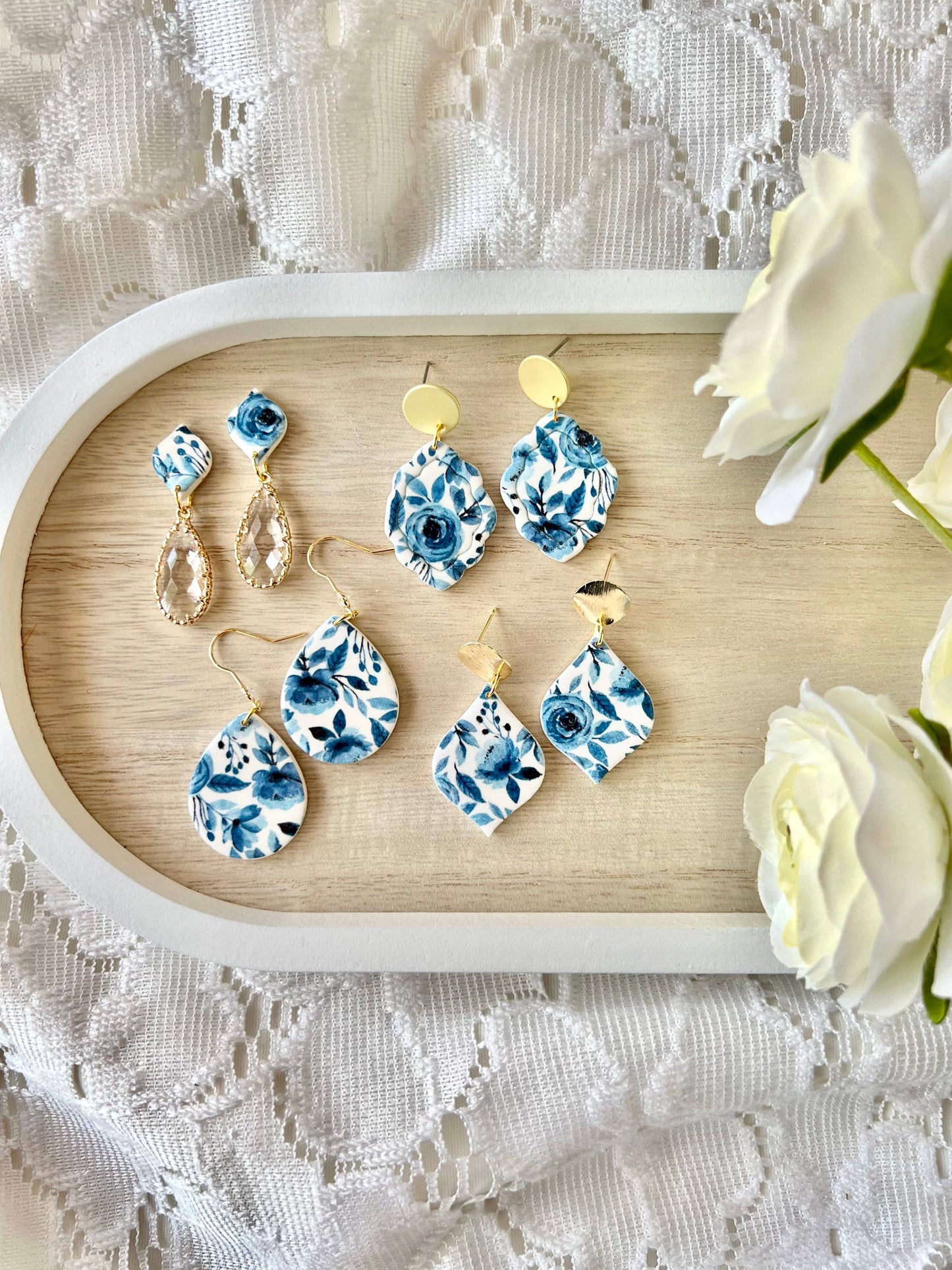 Blue Floral Clay Earrings