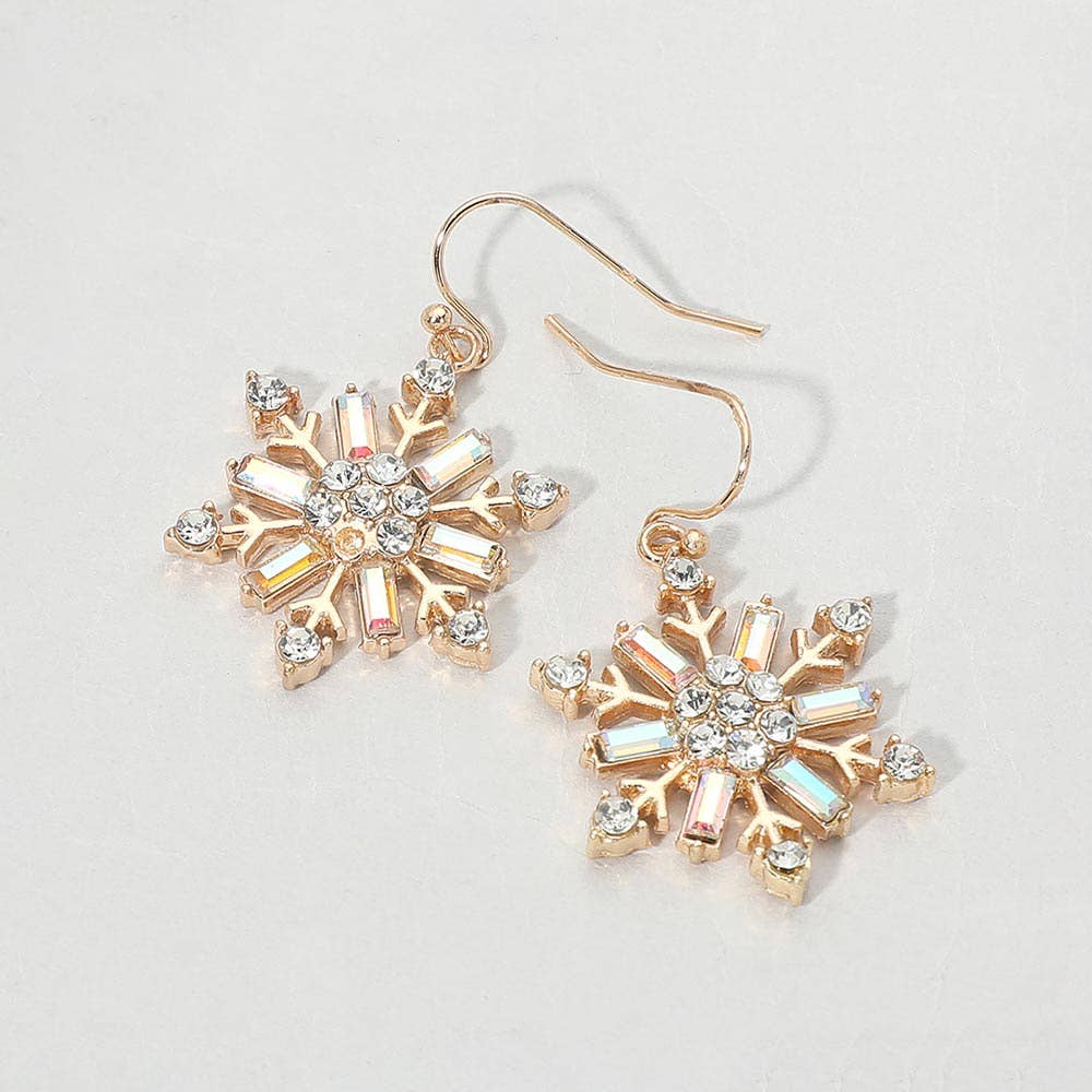 Rhinestone Snowflake Charm Drop Dangle Earrings