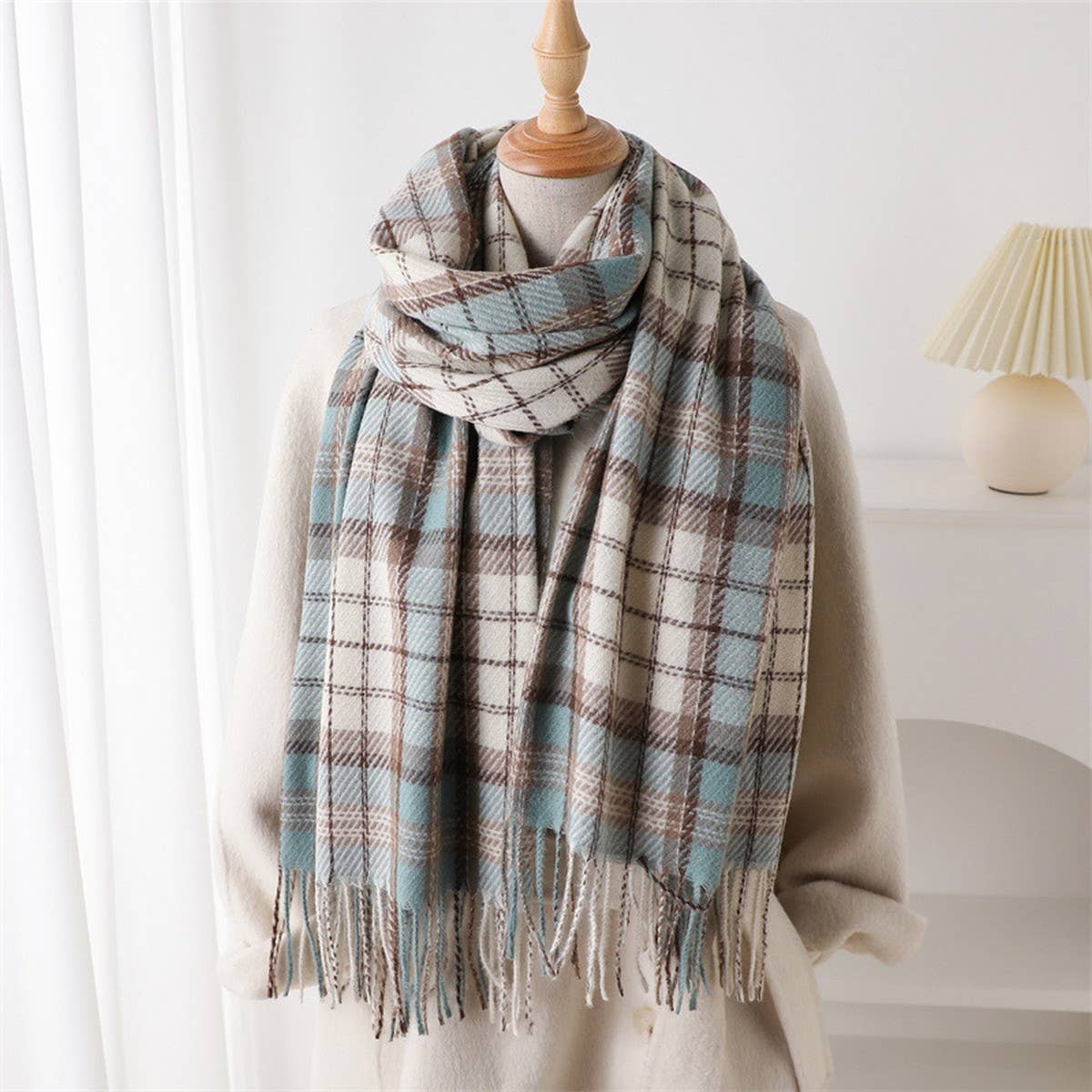Classic Plaid Fringe Scarf Wrap for Cold Days_CWASC2754