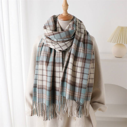 Classic Plaid Fringe Scarf Wrap for Cold Days_CWASC2754