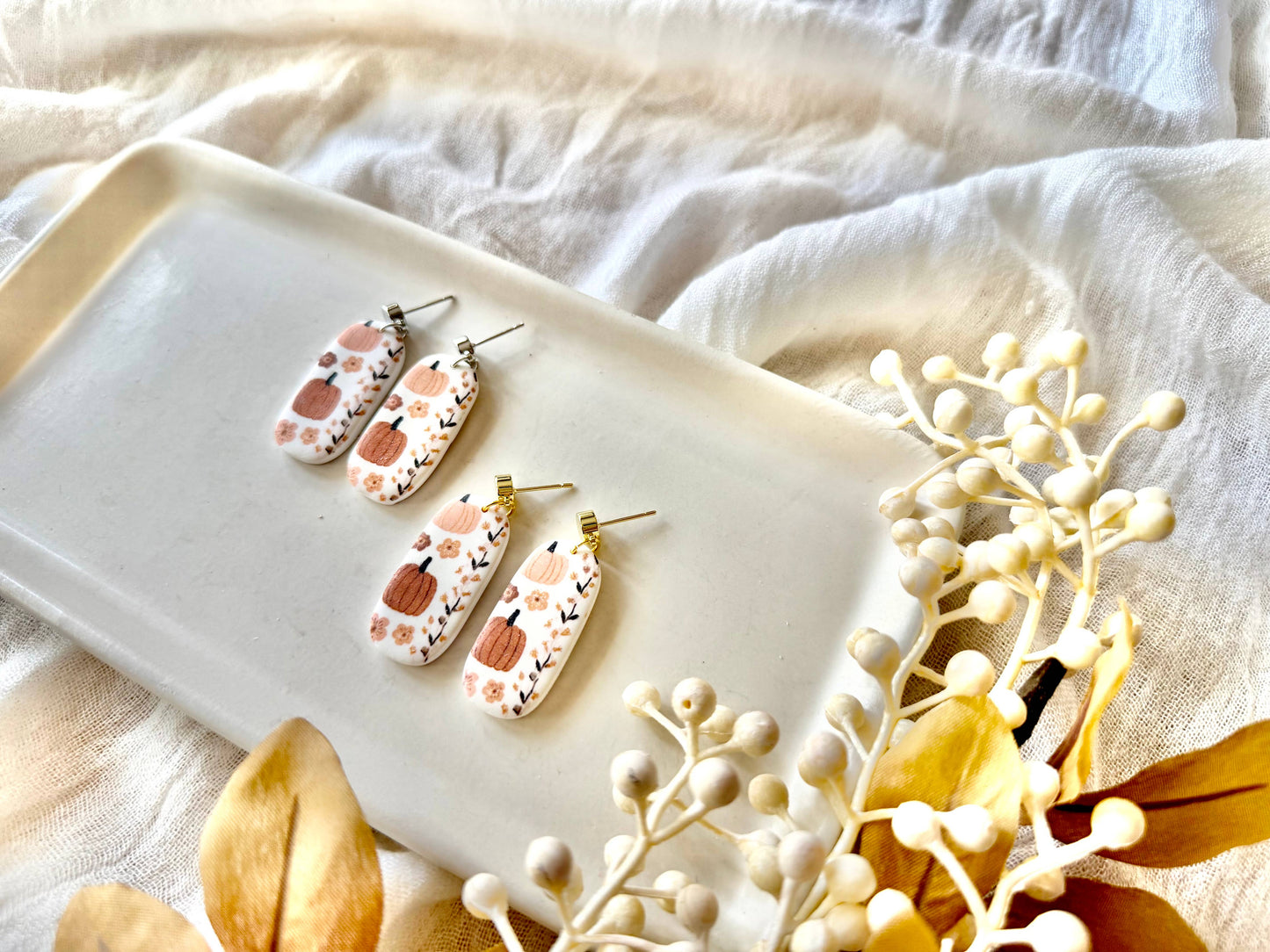 Neutral Pumpkin Earrings, Boho Pumpkin Earrings