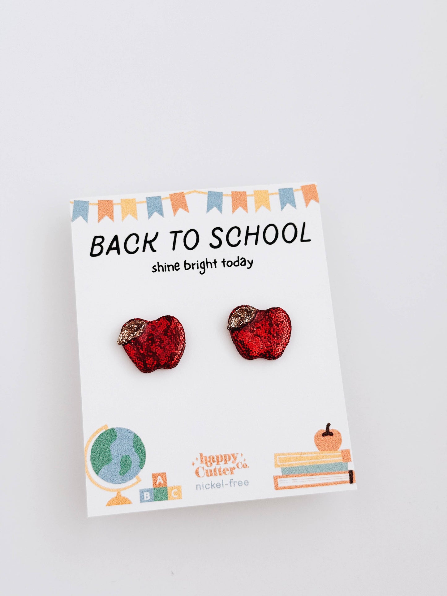 Glitter Apple Stud Earrings | Back to School Gift Studs