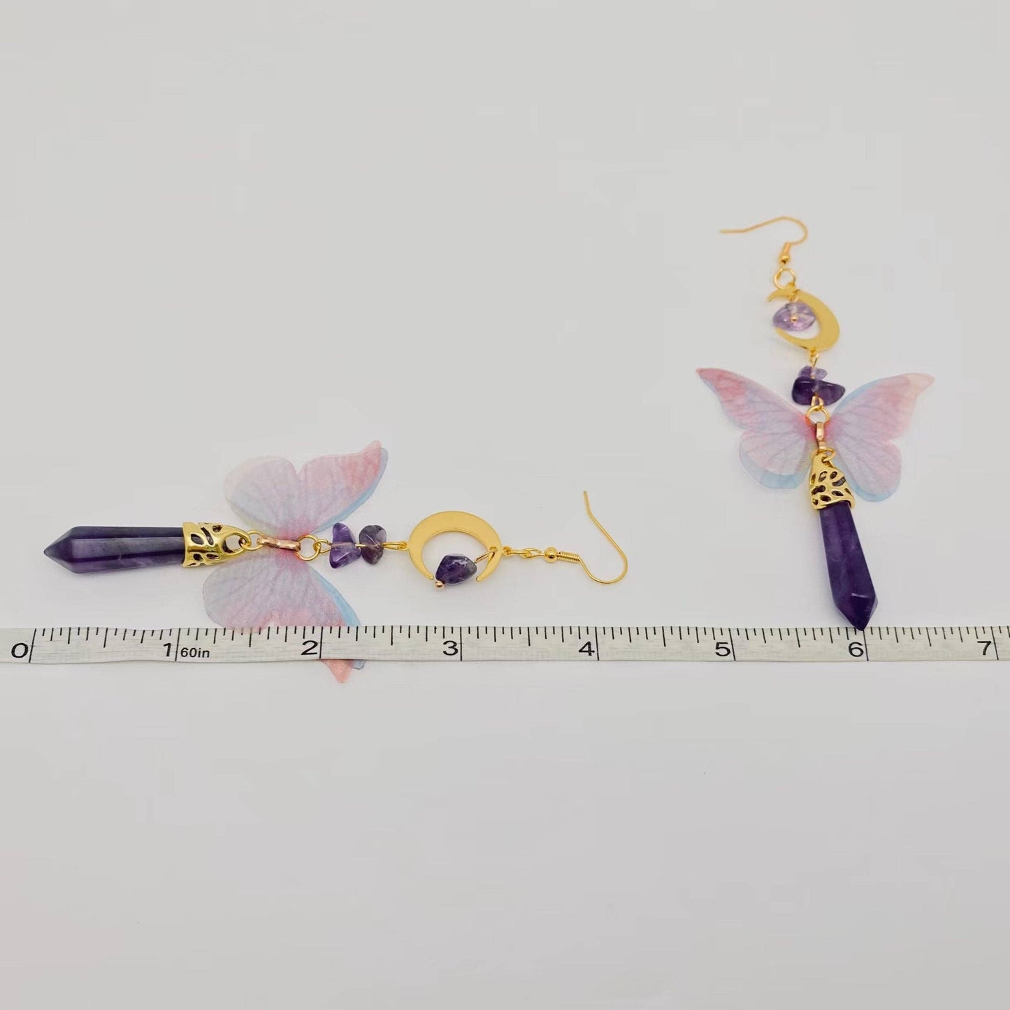 Butterfly Wings Amethyst Moon Pendant Earring - MS