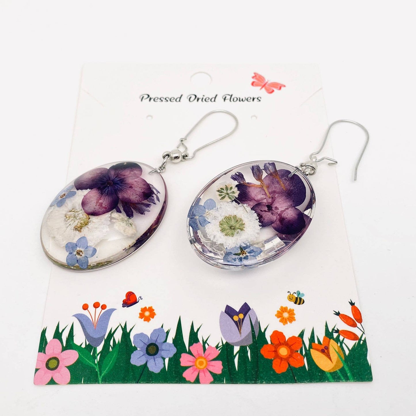 5 Different Flowers Mixed Oval Pendant Dangle Earrings - PDF