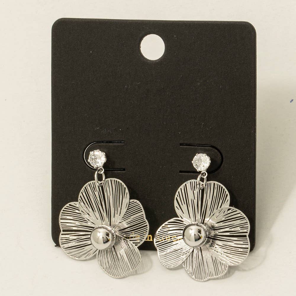 Cz Stud Golden Flower Drop Earrings