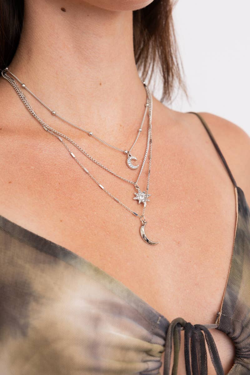🌙⭐ Celestial Layered Necklace - Moon and Star Charms 🌜✨