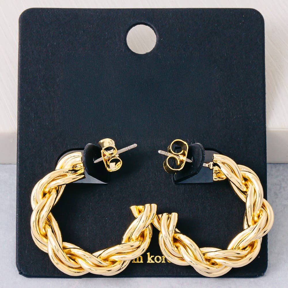 Metallic Braid Twist Hoop Earrings