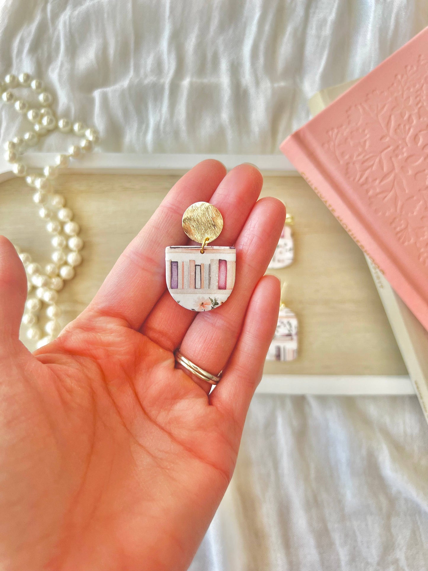 Bookshelf Earrings, Book Clay Earrings, Book Heart Earrings