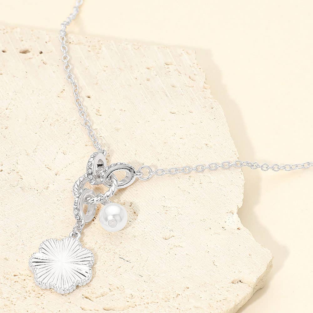Floral Pearl Charm Accent Necklace
