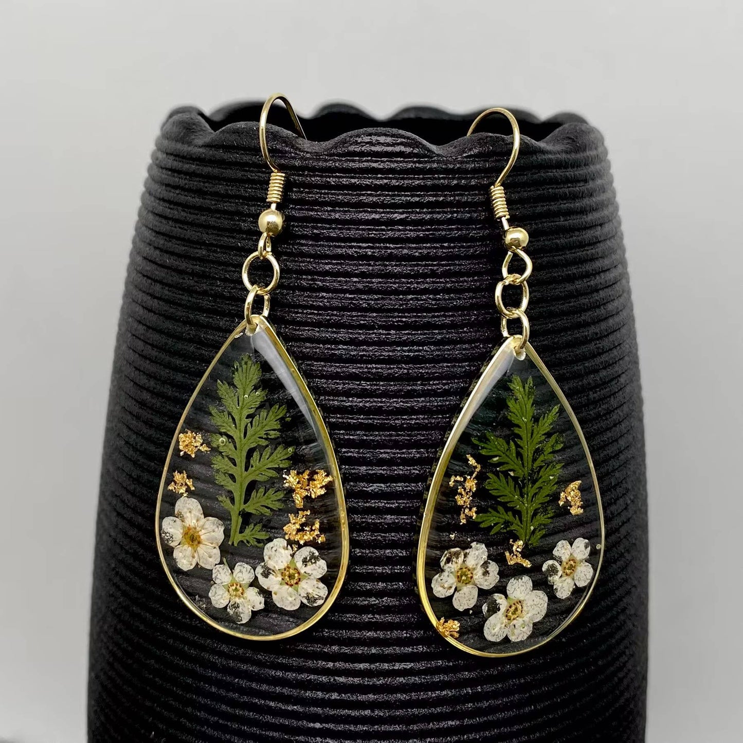 Dried Flowers Floral Drop Shaped Dangle Earrings - PDF