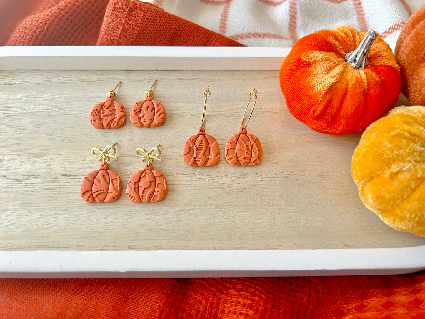 Lace Pumpkin Earrings, Pumpkin Clay Earrings, Fall Earrings