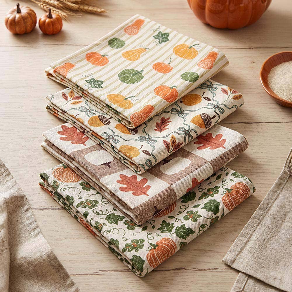 Fall Autumn Pumpkin Leaf Checkered Pattern Printed Table Runner