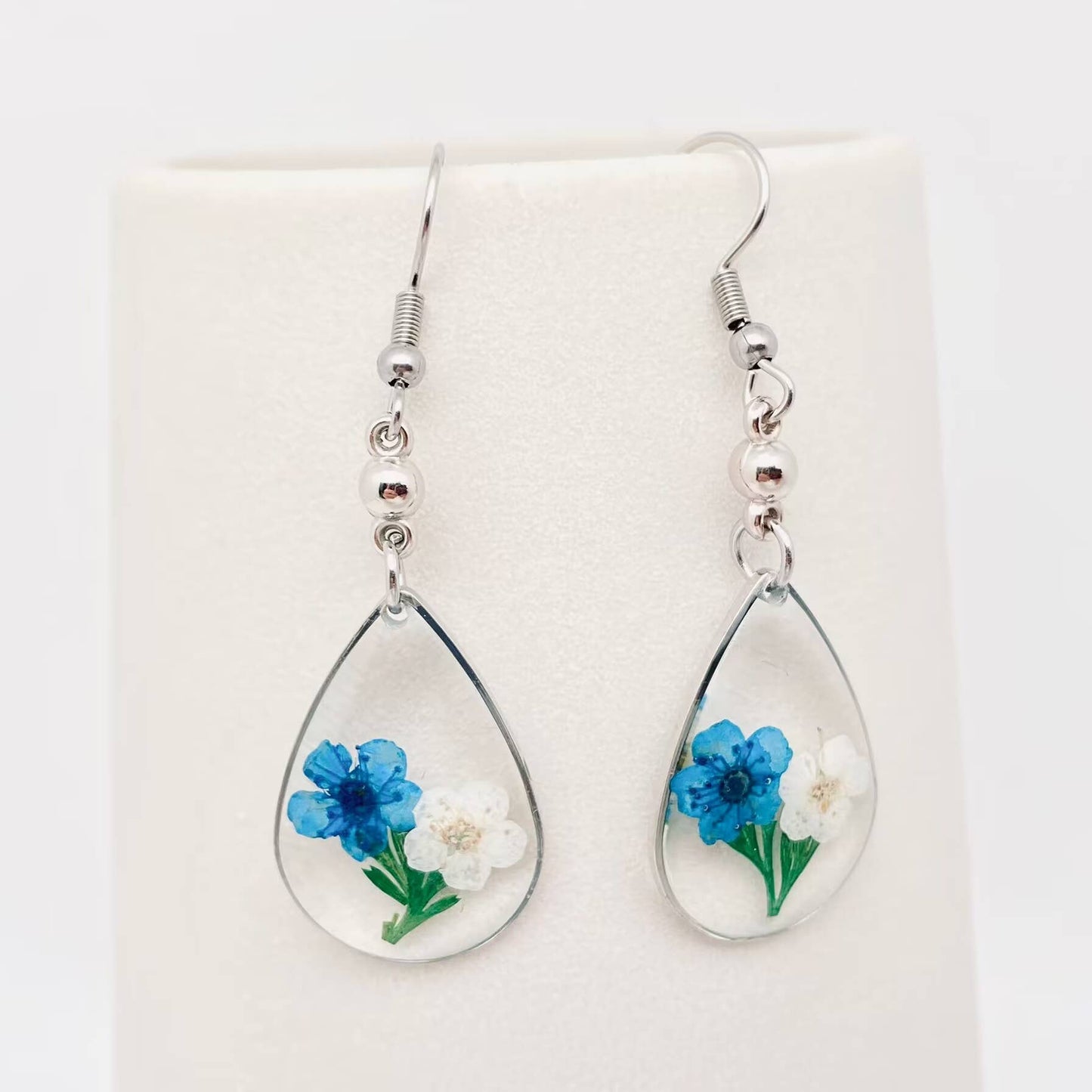 Daffodil & Grass Dried Flowers Drop Pendant Earrings - PDF