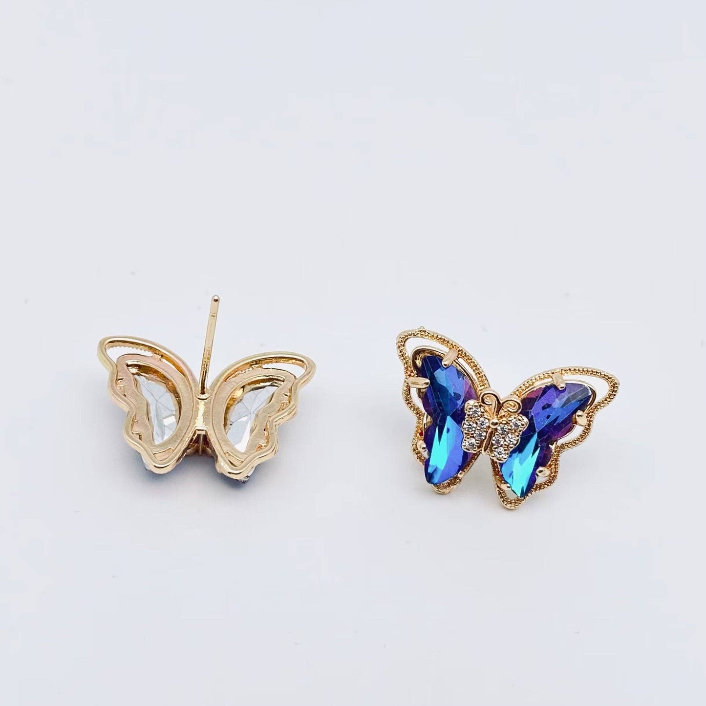 Gradient Butterfly Stud Earrings Inlaid Cubic Zirconia