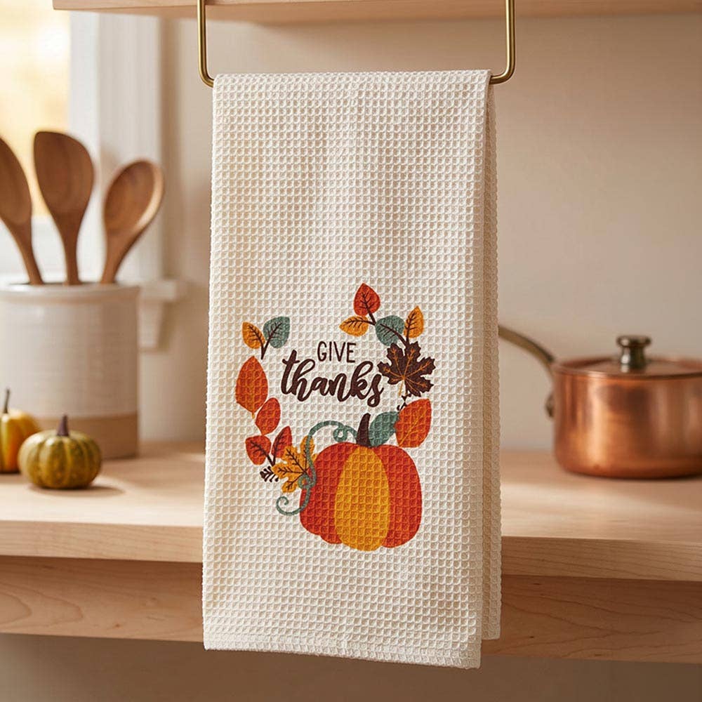 Give Thanks Message Thanksgiving Pumpkin Printed Kitchen Towel
