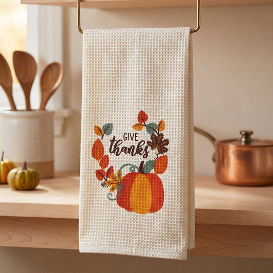 Give Thanks Message Thanksgiving Pumpkin Printed Kitchen Towel