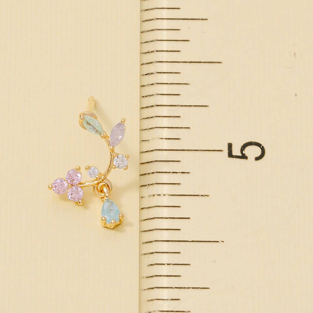 Gold Dipped Leaf And Flower Cz Earrings